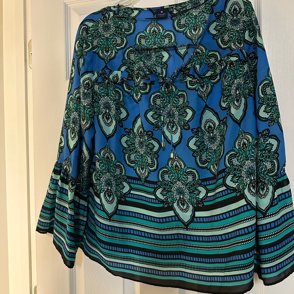 Kaari Blue Teal and Black Floral Blouse